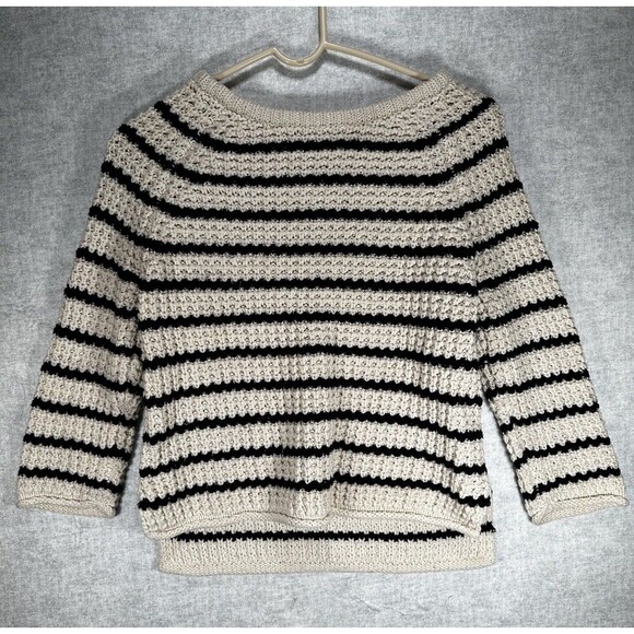 Joe Fresh Sweaters - Joe Fresh Womens XS Long Sleeve Black Creme Striped Sweater Crop Chunky Knit